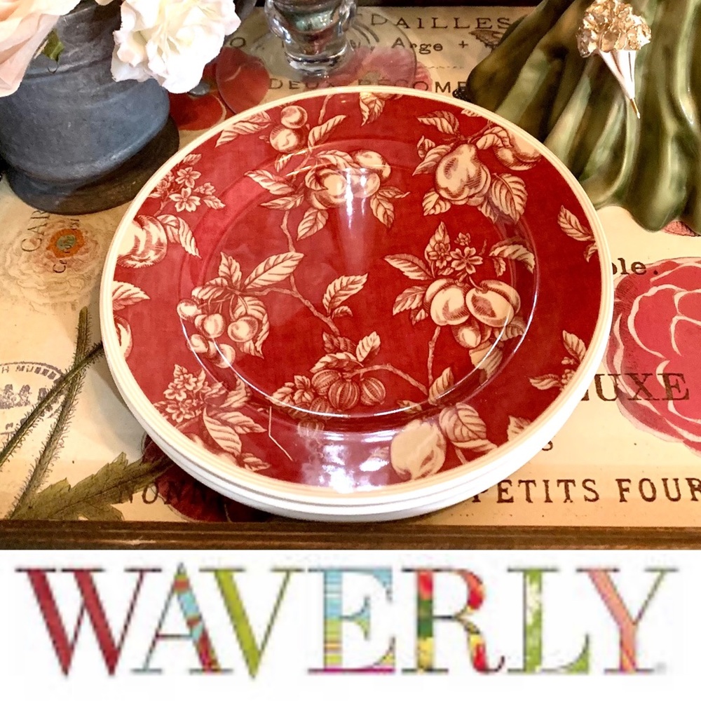 Waverly Red FRUIT TOILE Garden Room Salad Plates Discontinued Pattern Set Of 4